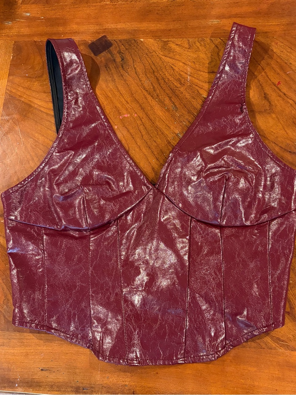 Women’s Faux Leather Burgundy Crop Top